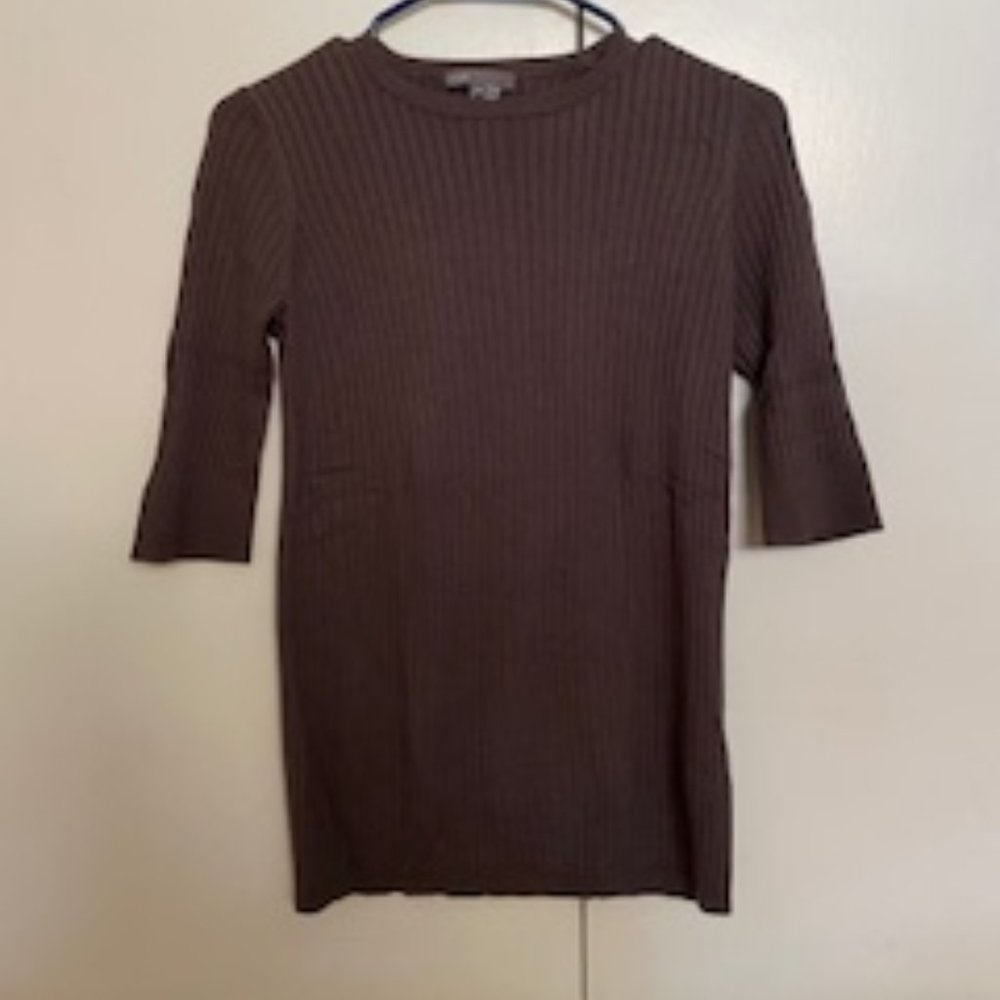Vince Basic Dark Brown Ribbed Fitted Cashmere Ble… - image 3
